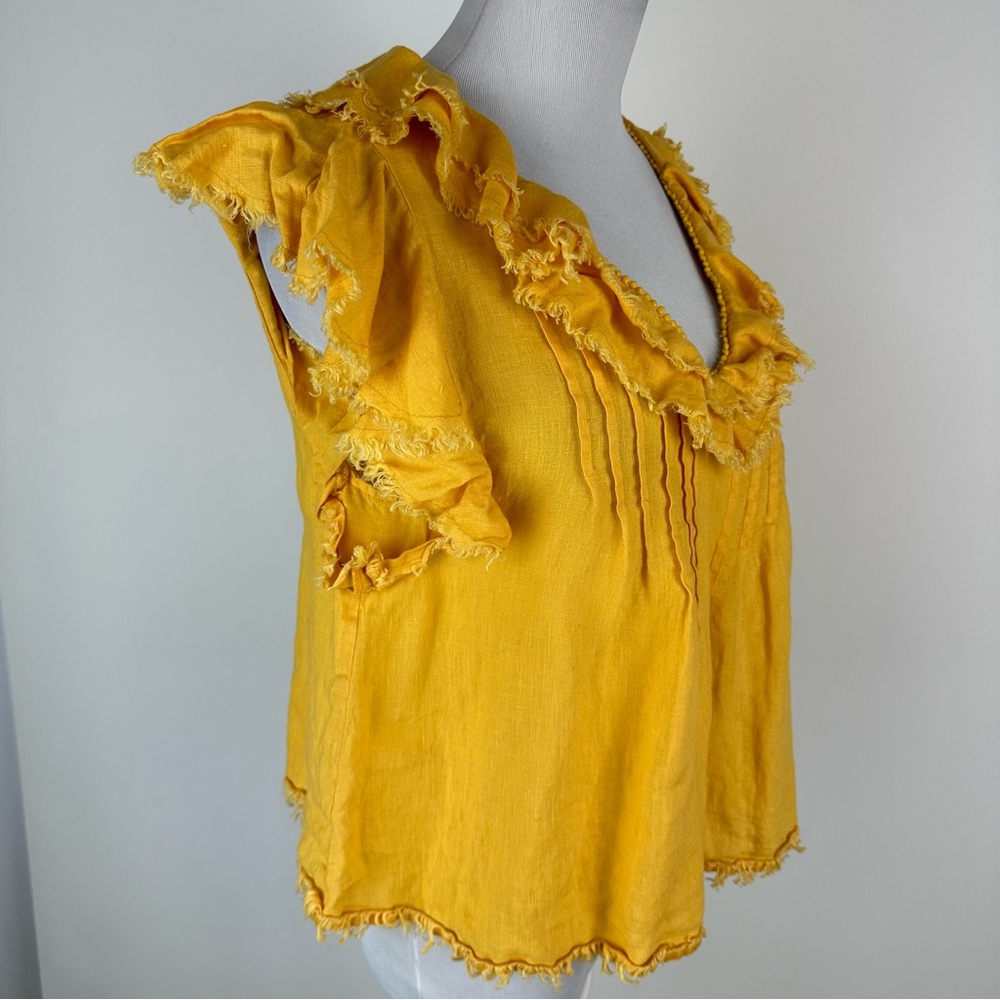 Fatherty Yosepha Marigold Yellow Linen Ruffle Top Size Large - Picture 5 of 12